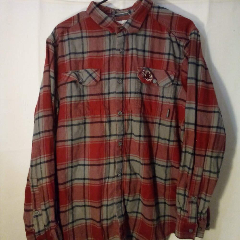 Columbia Shirt Men L Carolia Gamecocks Long Sleeve Plaid Button Up Red Gray